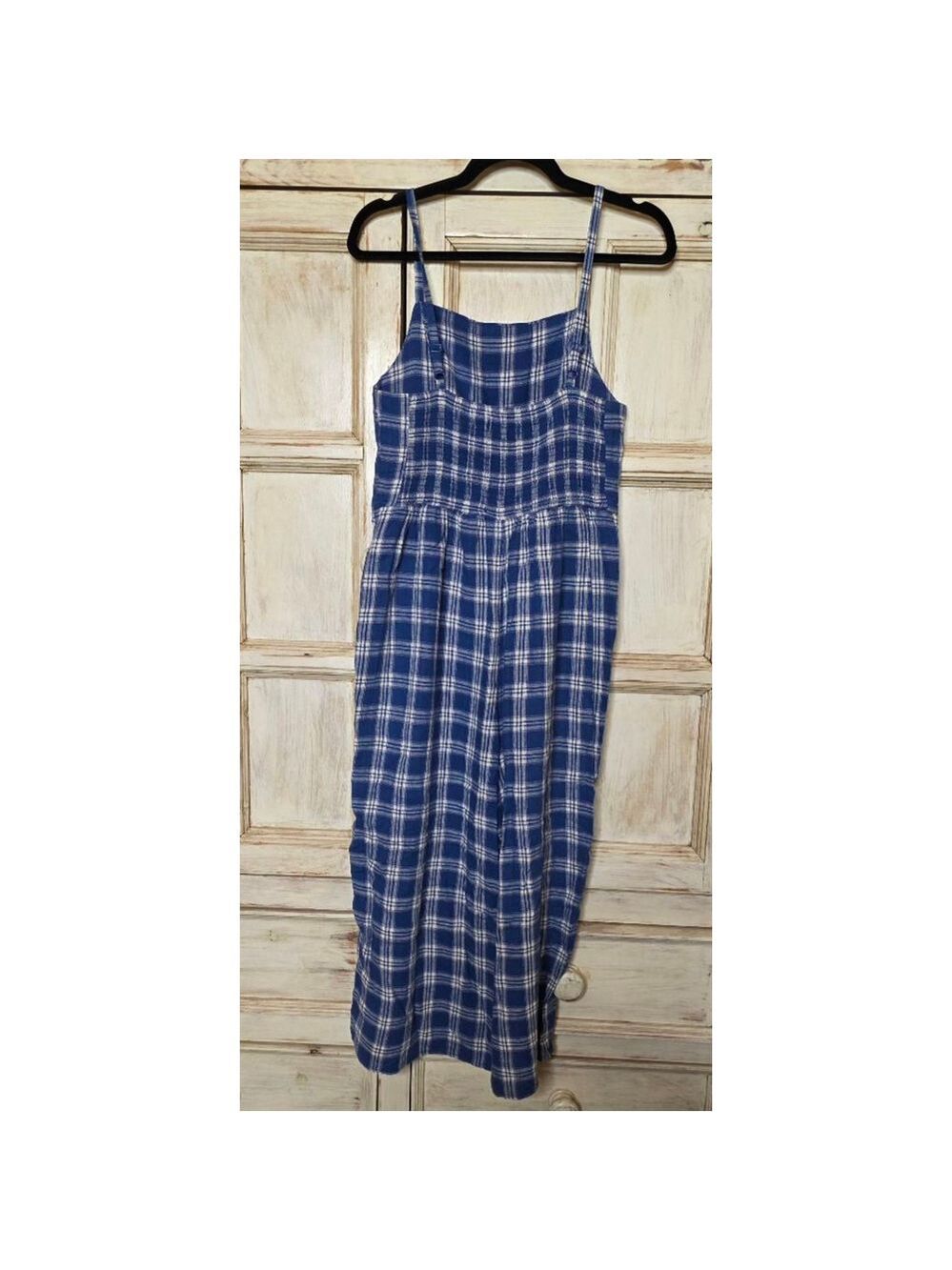 Women's Old Navy Blue White Plaid Cropped Square Neck Jumpsiit size M - Picture 5 of 10